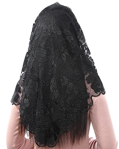 Bozidol Women's Catholic Church Mass Mantilla Veils Triangle Orthodox Headcovering Chapel Soft Lace Veil for Funeral