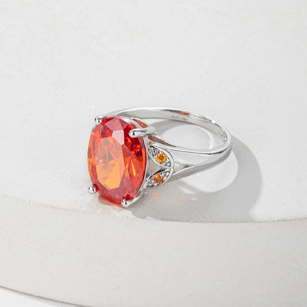 GYOEI 925 Sterling Silver Large Carat Oval Cut Twilight Orange Mystic Quartz Orange Gemstone Ring Cubic Zirconia Rings Eternity Engagement Wedding Band Ring for Women HM445 (7)