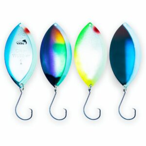 etic clear wobbler 3", ¼oz fishing spoons kit 100% made of brass, 4pcs fishing lures, tackle, hooks, baits, spinning, casting, trolling for trout, salmon, pike, walleye, bass and mores