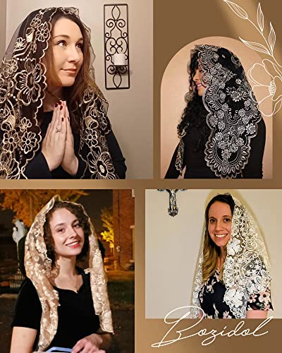 Bozidol Triangle Catholic Church Mantilla Veils for Religious Christian Floral Lace Scarf Shawl Veil with Hairclips (White)