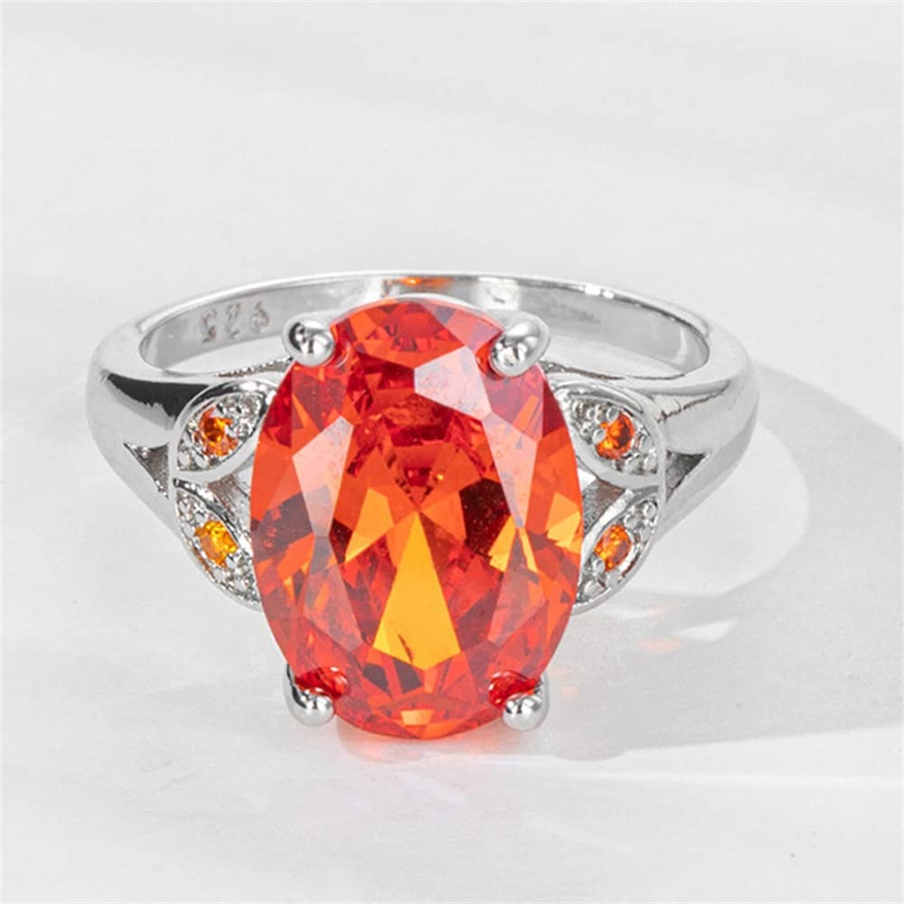 GYOEI 925 Sterling Silver Large Carat Oval Cut Twilight Orange Mystic Quartz Orange Gemstone Ring Cubic Zirconia Rings Eternity Engagement Wedding Band Ring for Women HM445 (7)