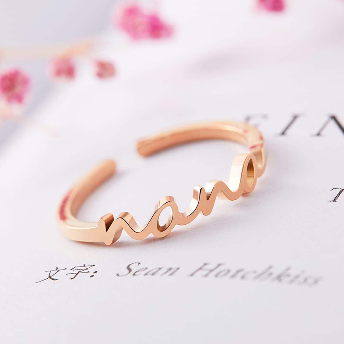 CHENVA Grandmother Gift Mimi Ring Nana Ring Dainty Ring Jewelry for Grandmother (Nana Ring rose gold)