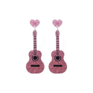 Acrylic Classical Guitar Dangle Earrings Vintage Punk Renaissance Music Guitar Violin Long Drop Earrings for Women -Pink