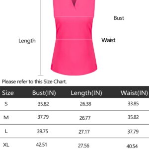 Vidusou Women's Sleeveless Golf & Tennis Polo Shirt - Moisture-Wicking V-Neck Lapel Collar, Rose Red, L