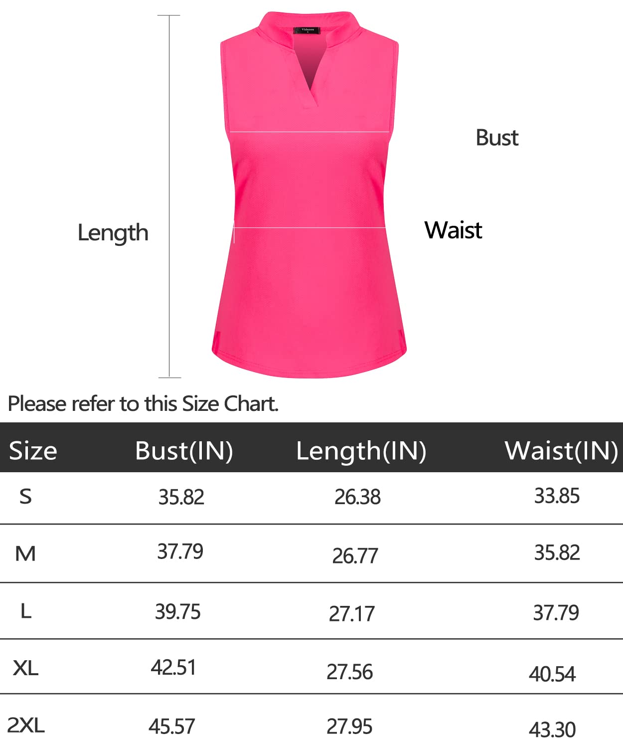 Vidusou Women's Sleeveless Golf & Tennis Polo Shirt - Moisture-Wicking V-Neck Lapel Collar, Rose Red, L