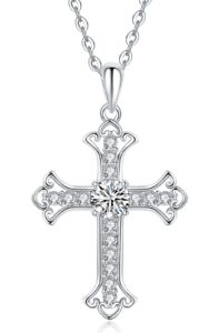 chirenma 925 sterling silver moissanite cross pendant necklace for women, silver women's cross necklace, 18"+2" extender chain (cross)