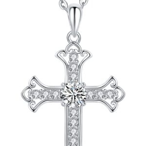 CHIRENMA 925 Sterling Silver Moissanite Cross Pendant Necklace for Women, Silver Women's Cross Necklace, 18"+2" extender chain (cross)