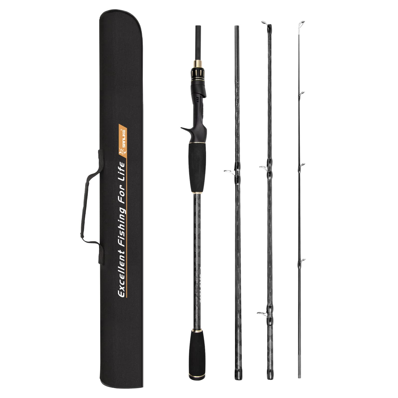 Casting Fishing Rod SAN LIKE Spinning Fishing Rod Durable Fiberglass Telescopic Fishing Rod with EVA Handle and Carrier Bag for Beginner Adults Sea Fishing (1.98M 6.5FT)