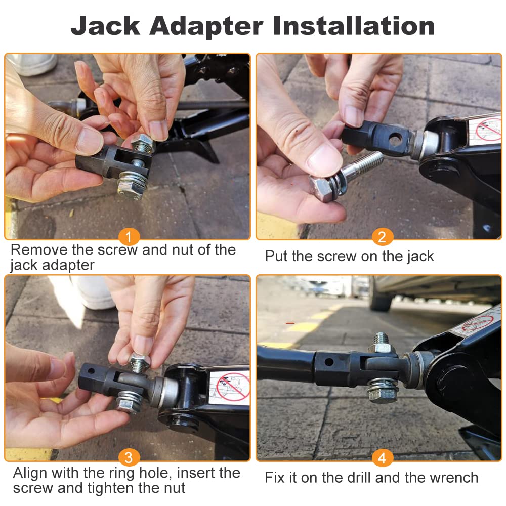 PETCHOR 1/2" Scissor Jack Adapter with Impact Drill, Scissor Jack Adapter Socket Adaptor for 1/2 Inch Drive Impact Wrench or 13/16 Inch Lug Wrench, Easy Lifting, Black