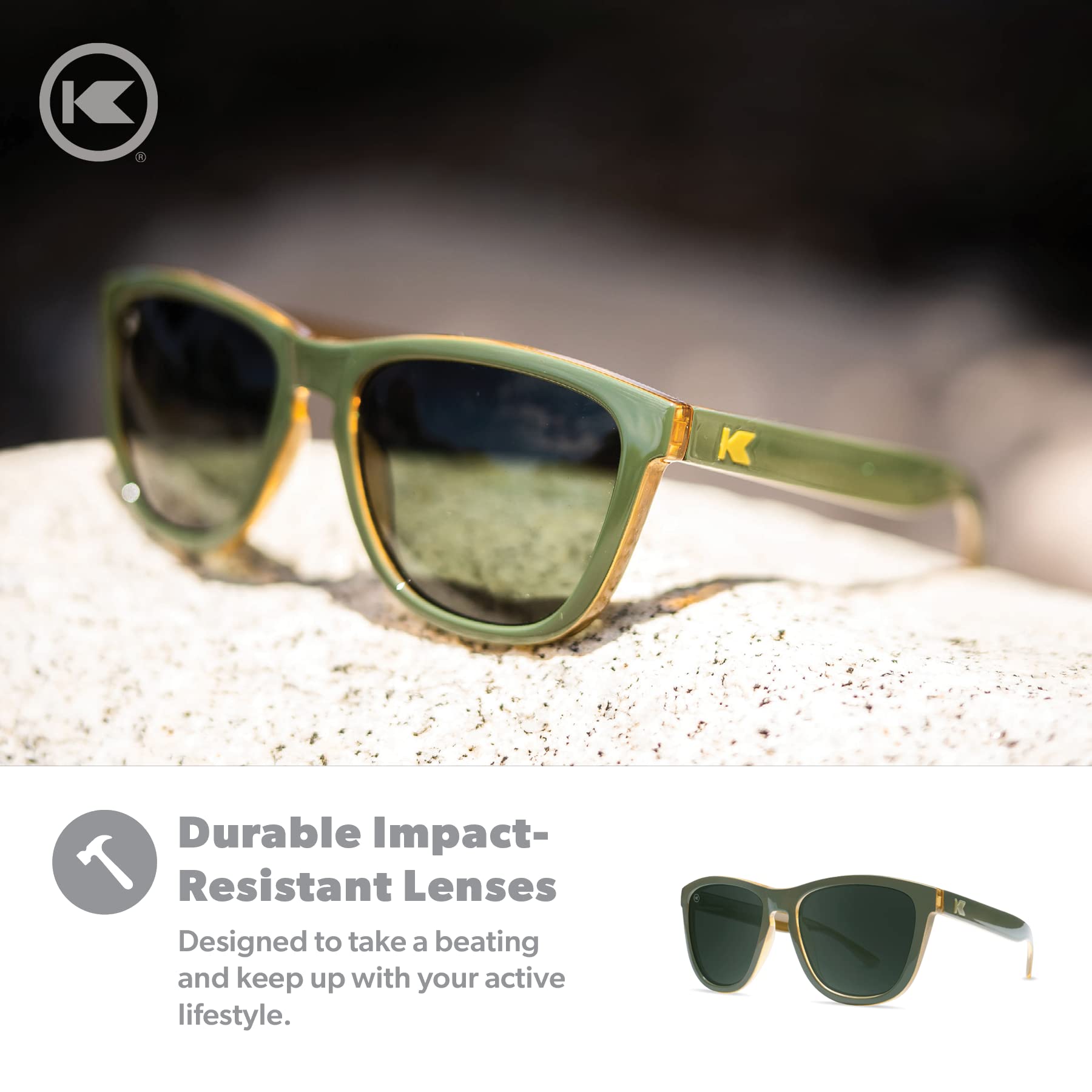 Knockaround Premiums Polarized Sunglasses for Men & Women - Impact Resistant Lenses & Full UV400 Protection, Army Green Frames/Aviator Green Lenses