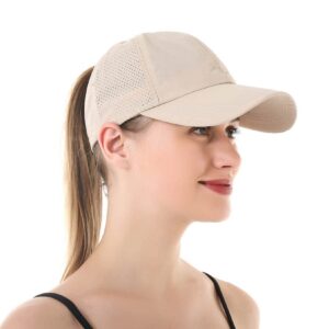 HGGE 2 Pack Womens Criss Cross Ponytail Baseball Cap Adjustable High Messy Bun Ponycap Quick Drying Dad Hat for Outdoor Sports Travel Black & Khaki