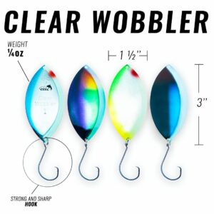 ETIC Clear Wobbler 3", ¼oz Fishing Spoons Kit 100% Made of Brass, 4pcs Fishing Lures, Tackle, Hooks, Baits, Spinning, Casting, Trolling for Trout, Salmon, Pike, Walleye, Bass and Mores