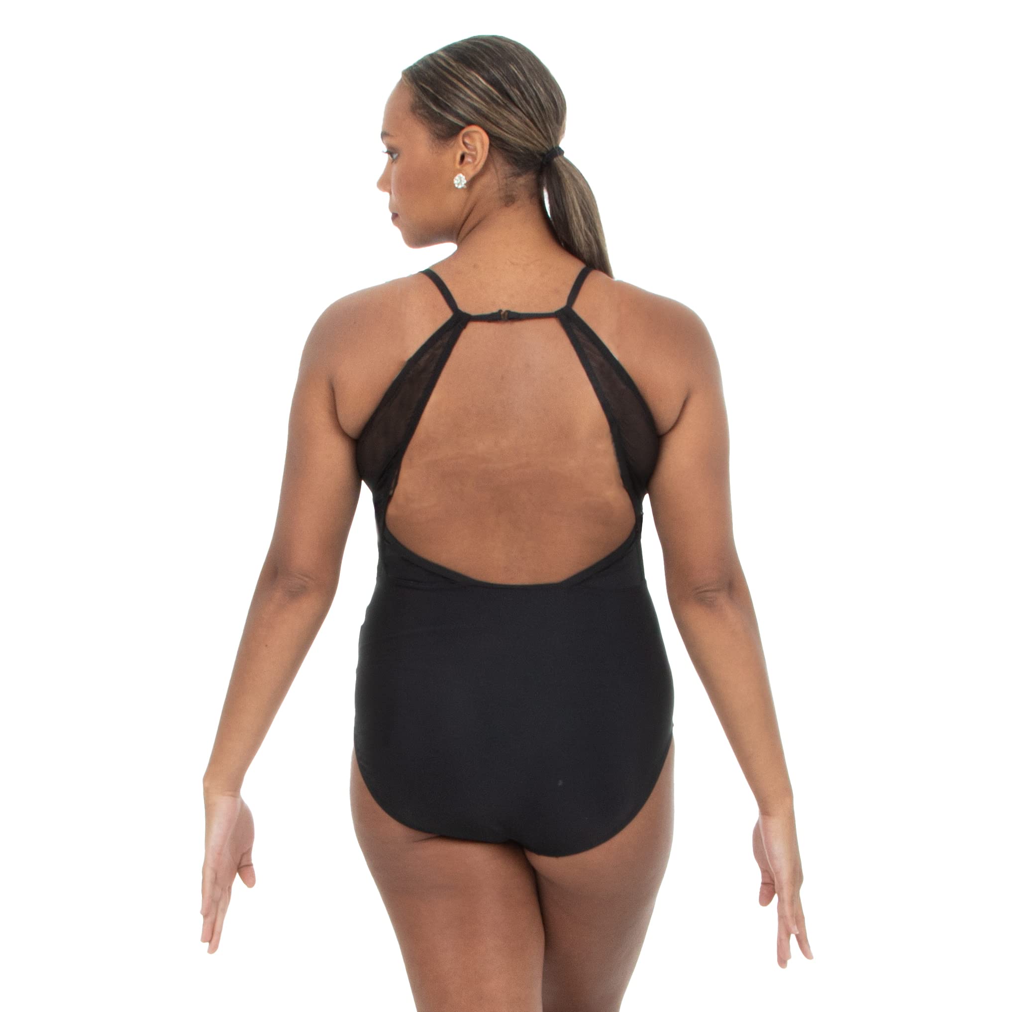 Alexandra Collection Scoopneck X-Back Mesh Panel Leotard for Women