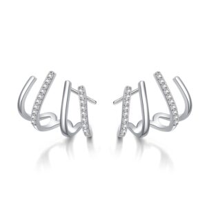 reffeer sterling silver half hoop earrings wrap for women cuff earrings piercings studs (silver)