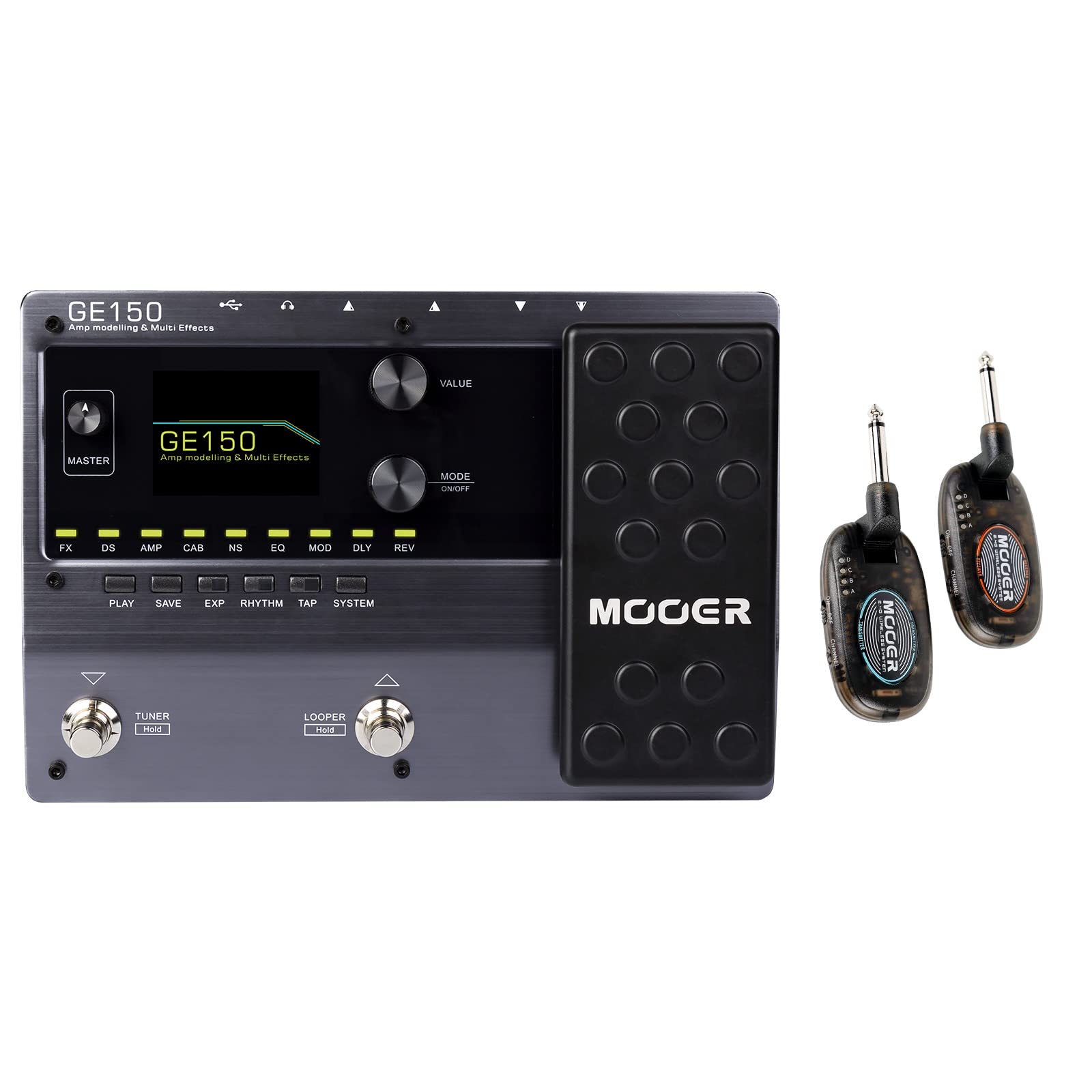 MOOER GE150 Guitar Multi Effects Pedal, Expression Pedal, Practice FX Pedal Bundled with AP10 Air Plug Guitar Wireless System