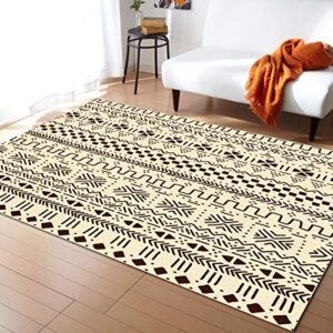 YOKOU Indoor Area Rugs, Geometric Pattern Arrica Traditional Culture Brown Beige Non-Slip Rectangle Accent Area Rug for Bedroom Living Room Kids Room Play Room 5'x8'