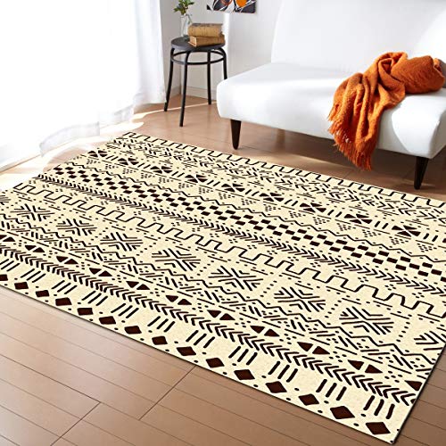 YOKOU Indoor Area Rugs, Geometric Pattern Arrica Traditional Culture Brown Beige Non-Slip Rectangle Accent Area Rug for Bedroom Living Room Kids Room Play Room 5'x8'