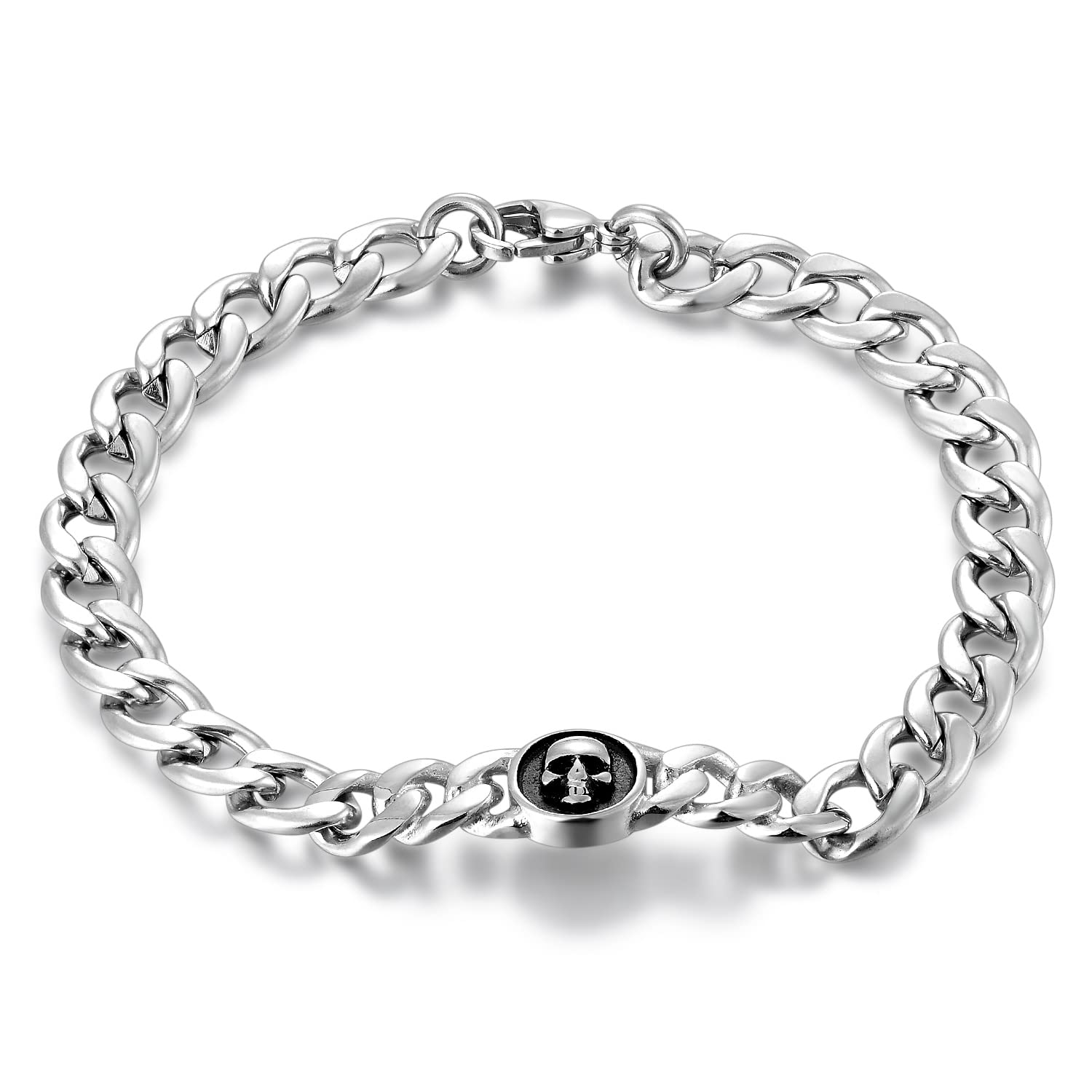 BIYONGDE Skull Cuban Chain Bracelet, Curb Chain Link Chain Bangle Bracelet for men women, Stainless Steel Mens Womens, Punk Rock Cool