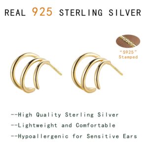 Reffeer Sterling Silver Multi Hoop Earrings Cuff Huggie for Women Teens Wrap Stud Earrings (B-Yellow)