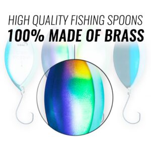 ETIC Clear Wobbler 3", ¼oz Fishing Spoons Kit 100% Made of Brass, 4pcs Fishing Lures, Tackle, Hooks, Baits, Spinning, Casting, Trolling for Trout, Salmon, Pike, Walleye, Bass and Mores