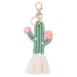 galpada woven cactus keychain handmade bohemian tassel keyring cactus plant pendant boho key chain jewelry for women girls boy