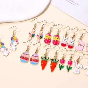 9 Pairs Easter Earrings for Women Enamel Bunny Drop Earrings Cute Rabbit Dangle Earrings Colorful Egg Earring Set Easter Theme Jewelry (9PCS Easter Set)