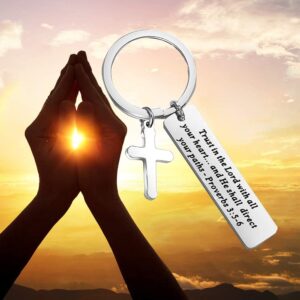 BEKECH Christian Proverbs 3:5-6 Trust in The Lord With All Your Heart Cross Charm Keychain Bible Verse Gift, Trust in the Lord With All Your Heart.. Brown Card, S