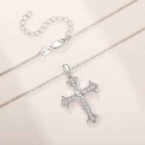 CHIRENMA 925 Sterling Silver Moissanite Cross Pendant Necklace for Women, Silver Women's Cross Necklace, 18"+2" extender chain (cross)