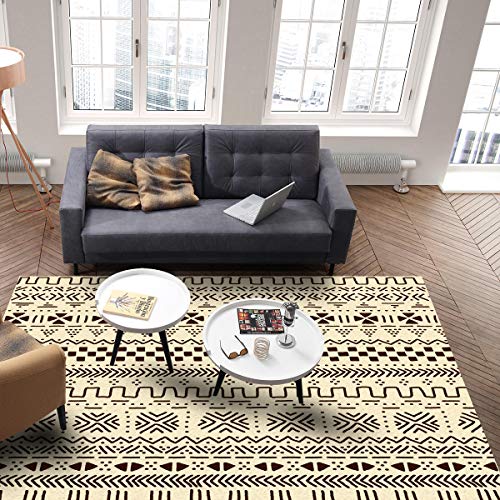 YOKOU Indoor Area Rugs, Geometric Pattern Arrica Traditional Culture Brown Beige Non-Slip Rectangle Accent Area Rug for Bedroom Living Room Kids Room Play Room 5'x8'