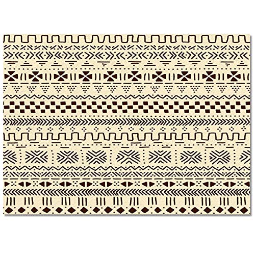 YOKOU Indoor Area Rugs, Geometric Pattern Arrica Traditional Culture Brown Beige Non-Slip Rectangle Accent Area Rug for Bedroom Living Room Kids Room Play Room 5'x8'