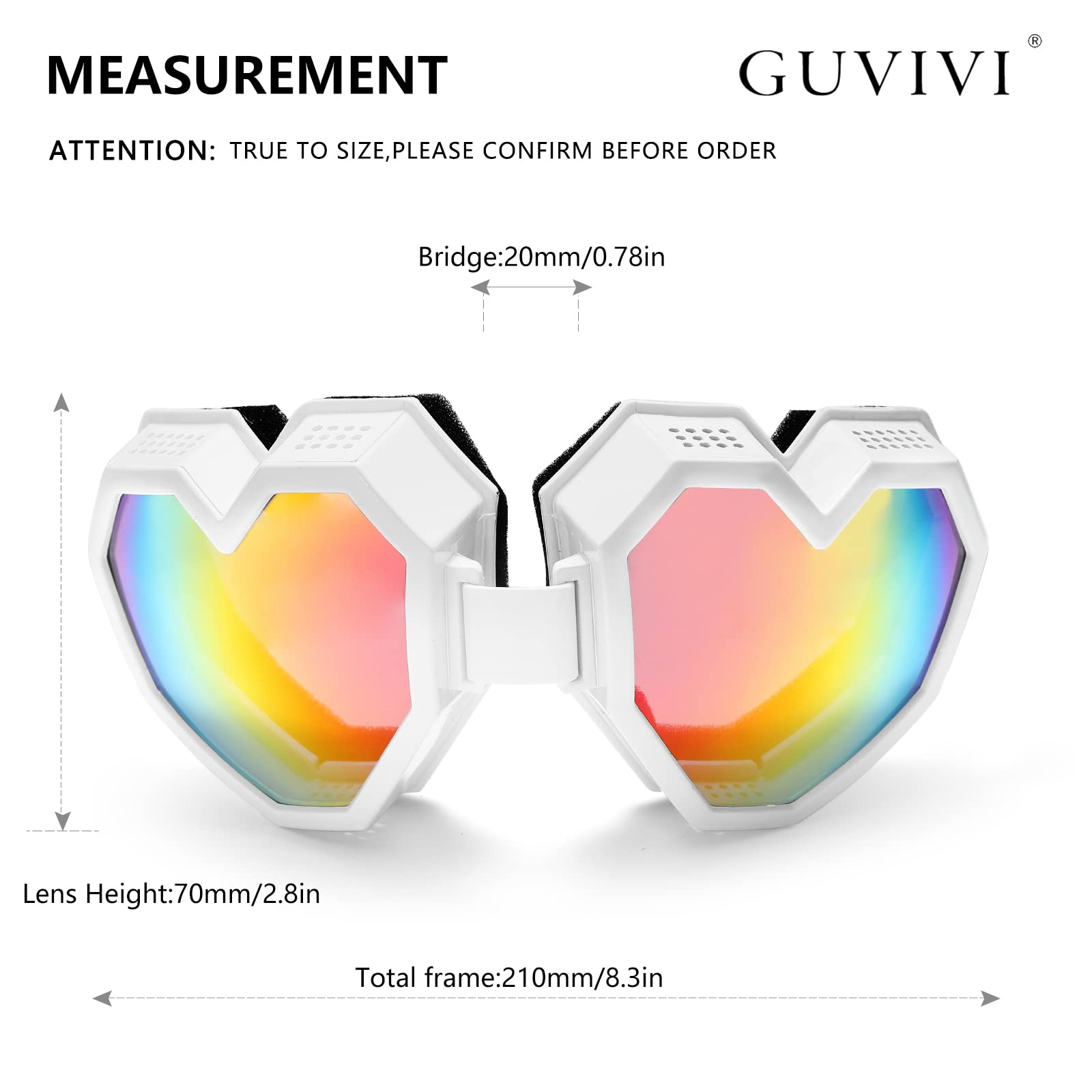 GUVIVI Heart Shaped Sunglasses Fashion Ski Goggles Oversize Love Glasses for Women Men Fun Eyewear Eyeglass