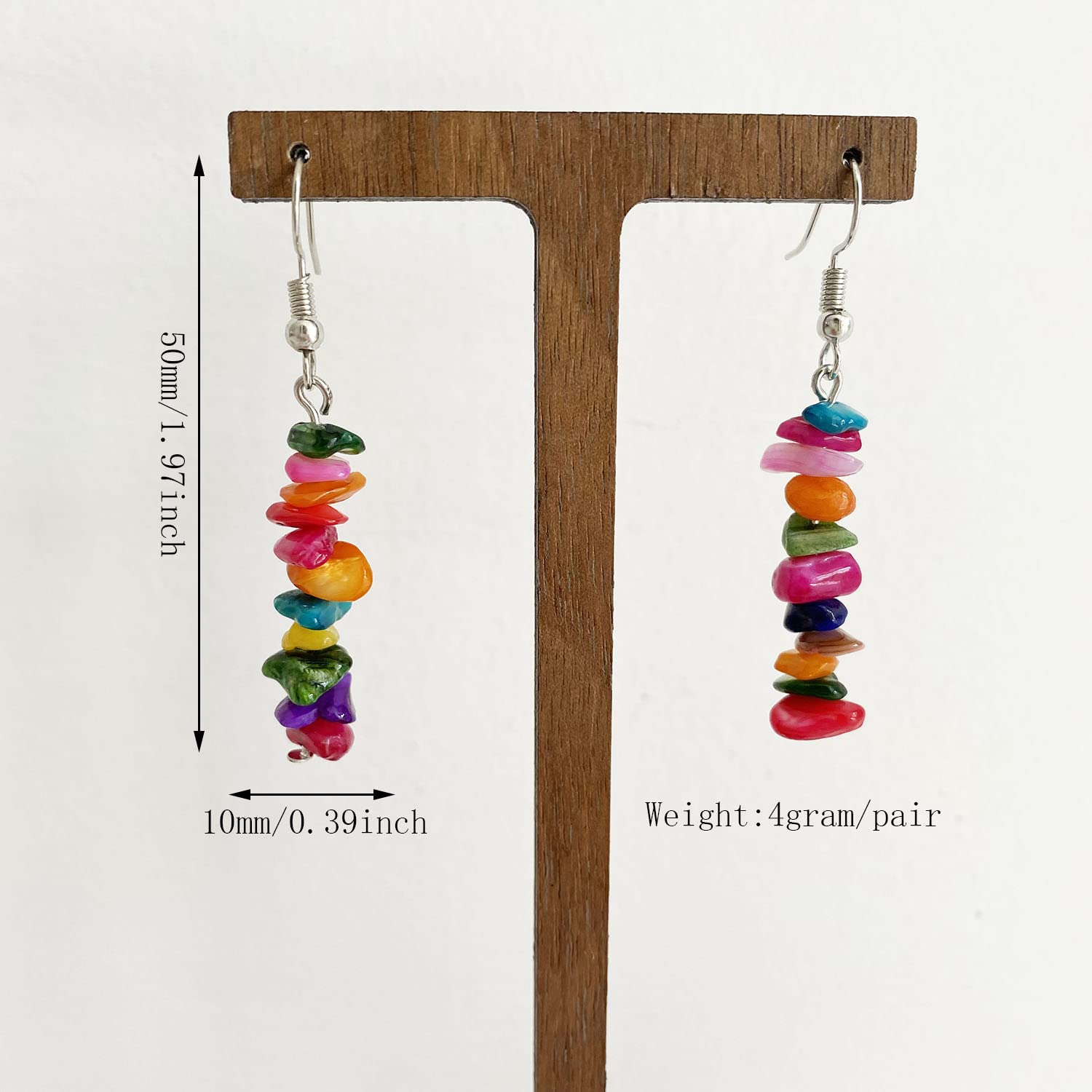 JIUIQL Unique Handmade Bohemian Crystal Quartz Earrings Colorful Natural Chakra Stone Dangle Drop Earrings for Women Statement Jewelry Gifts (Colorful)