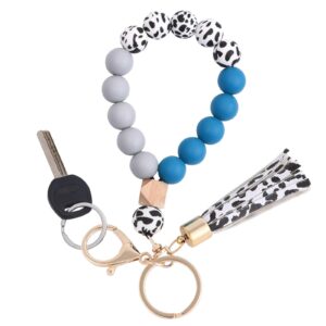 baosiwa silicone beaded key chain bracelet wristlet keyring turquoise cow bangle keychains for women with leather tassel