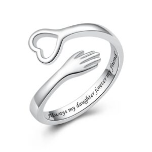 acjfa i love you forever love heart hug ring sterling silver women mother gift sister gifts hugging hands adjustable wrap open rings friendship jewelry gift(always my daughter forever my friend)