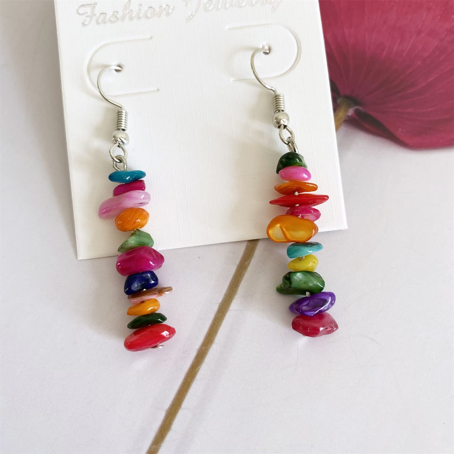 JIUIQL Unique Handmade Bohemian Crystal Quartz Earrings Colorful Natural Chakra Stone Dangle Drop Earrings for Women Statement Jewelry Gifts (Colorful)