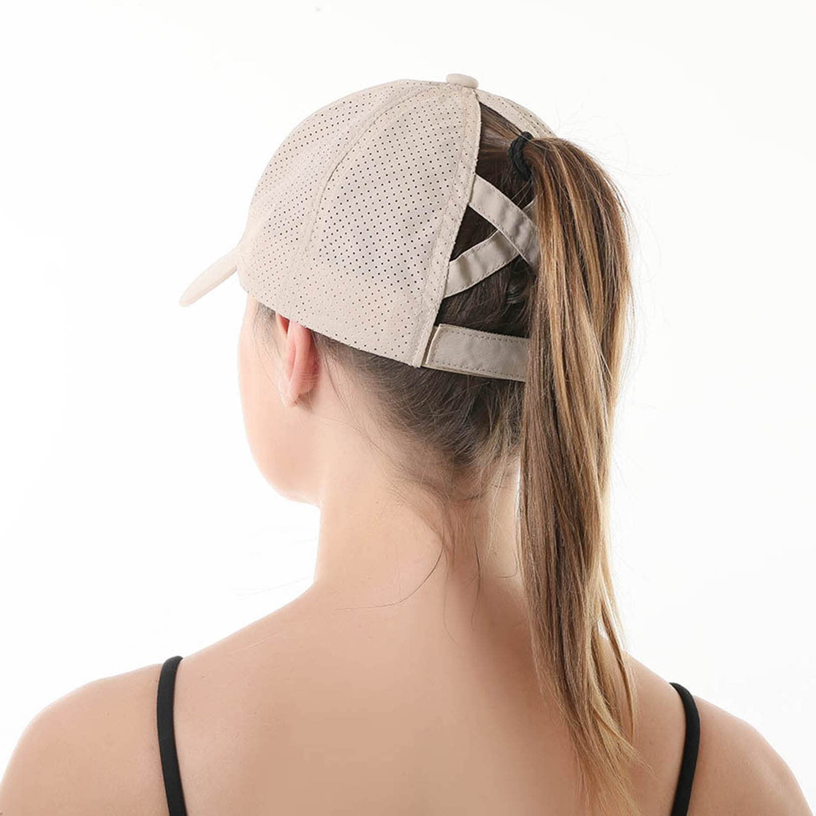 HGGE 2 Pack Womens Criss Cross Ponytail Baseball Cap Adjustable High Messy Bun Ponycap Quick Drying Dad Hat for Outdoor Sports Travel Black & Khaki