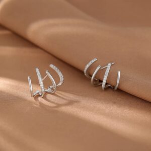 Reffeer Sterling Silver Half Hoop Earrings Wrap for Women Cuff Earrings Piercings Studs (Silver)