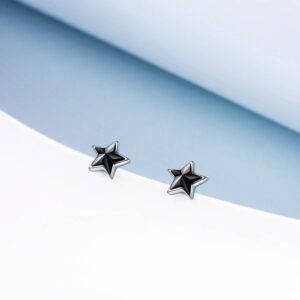 925 Sterling Silver Black Star Studs Earrings with Crystal Gifts for Women