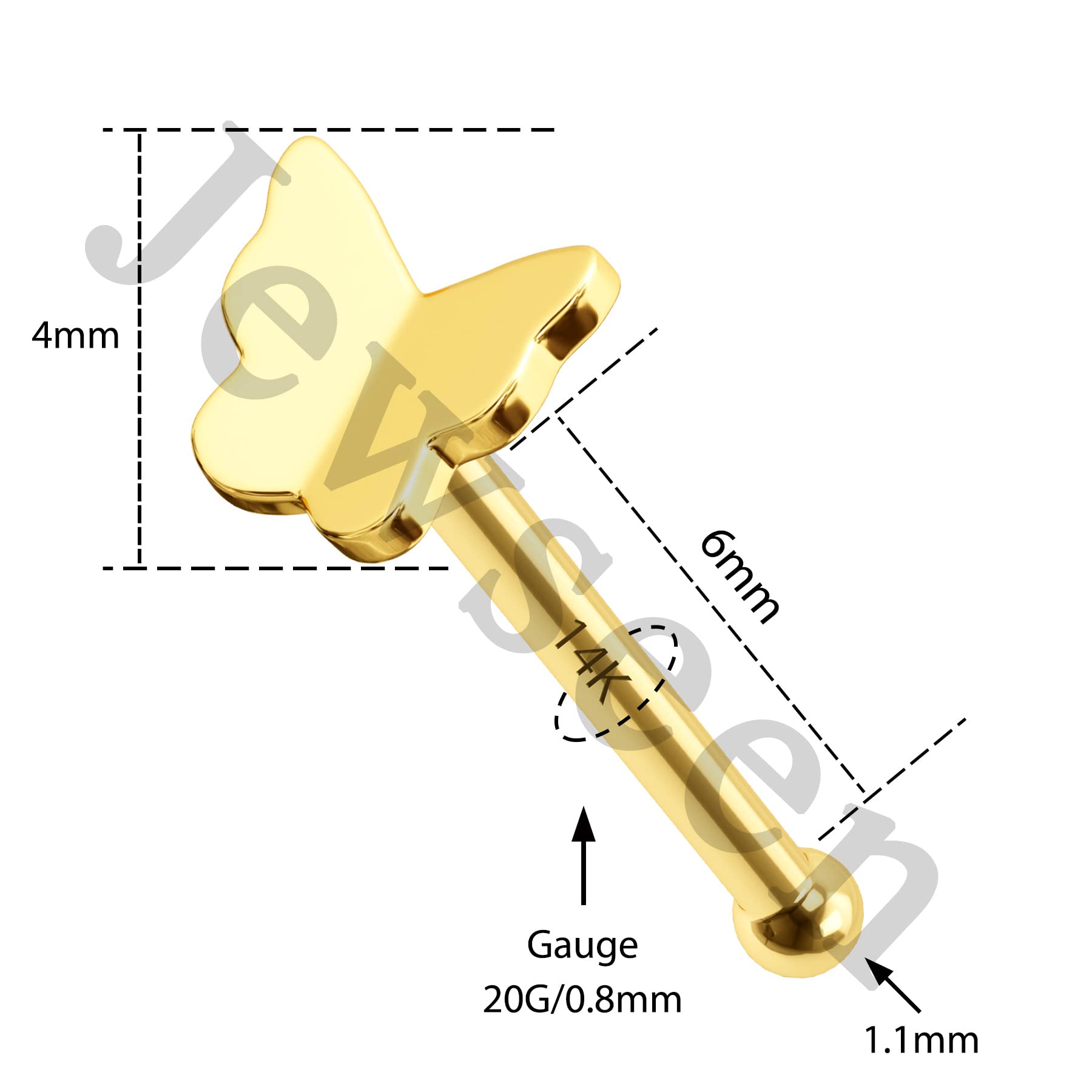Jewseen 14K Butterfly L-Shape Nose Rings Cubic Zirconia Nose Studs 20G Nose Rings for Women Nose Piercing Jewelry Body Piercing Jewelry