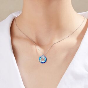 Ladytree Stingray Necklaces for Stingray Lover Sterling Silver Manta Ray Blue Circle Crystal Necklace Ocean Animal Jewelry for Women Mother from Daughter Son