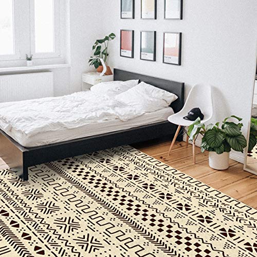 YOKOU Indoor Area Rugs, Geometric Pattern Arrica Traditional Culture Brown Beige Non-Slip Rectangle Accent Area Rug for Bedroom Living Room Kids Room Play Room 5'x8'