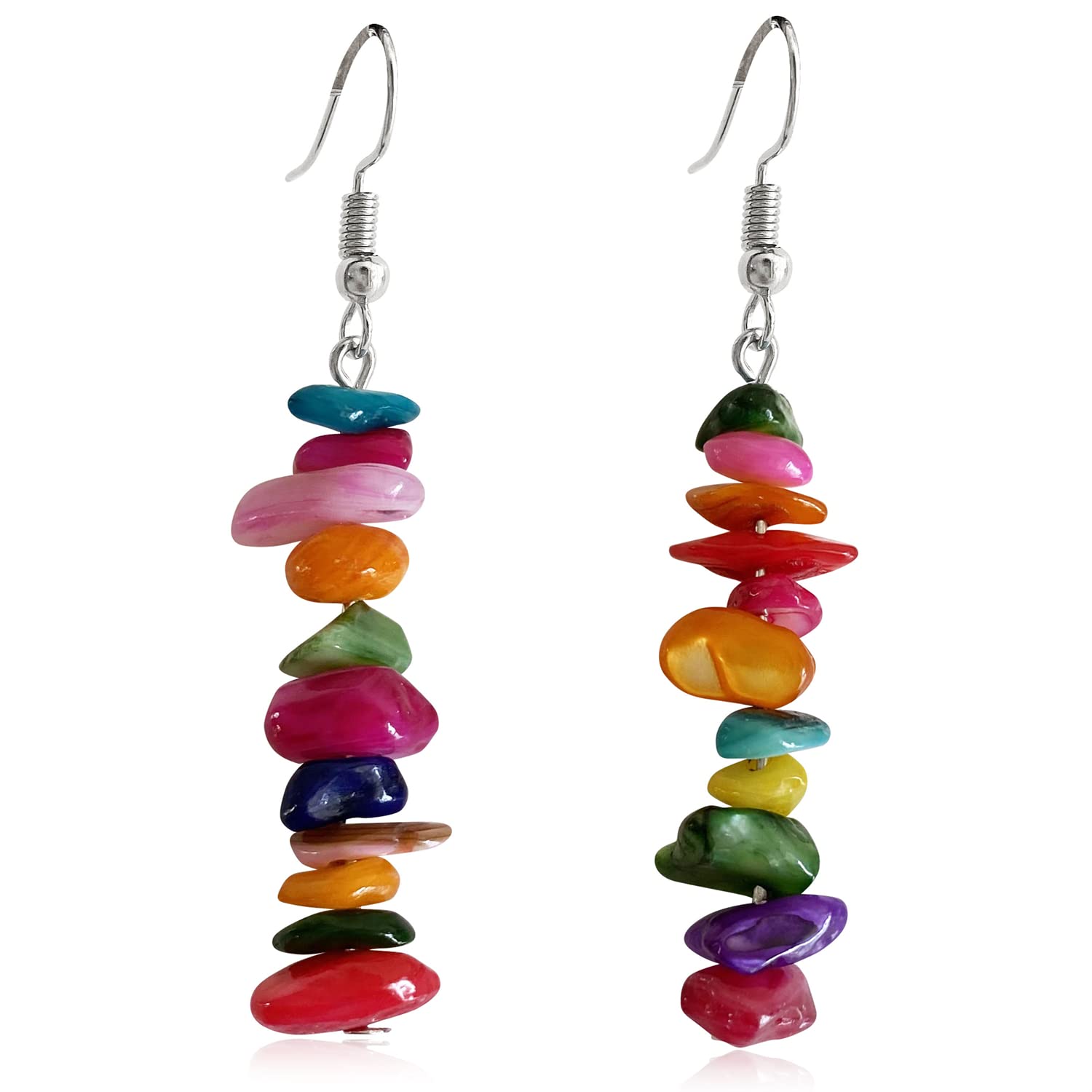 JIUIQL Unique Handmade Bohemian Crystal Quartz Earrings Colorful Natural Chakra Stone Dangle Drop Earrings for Women Statement Jewelry Gifts (Colorful)