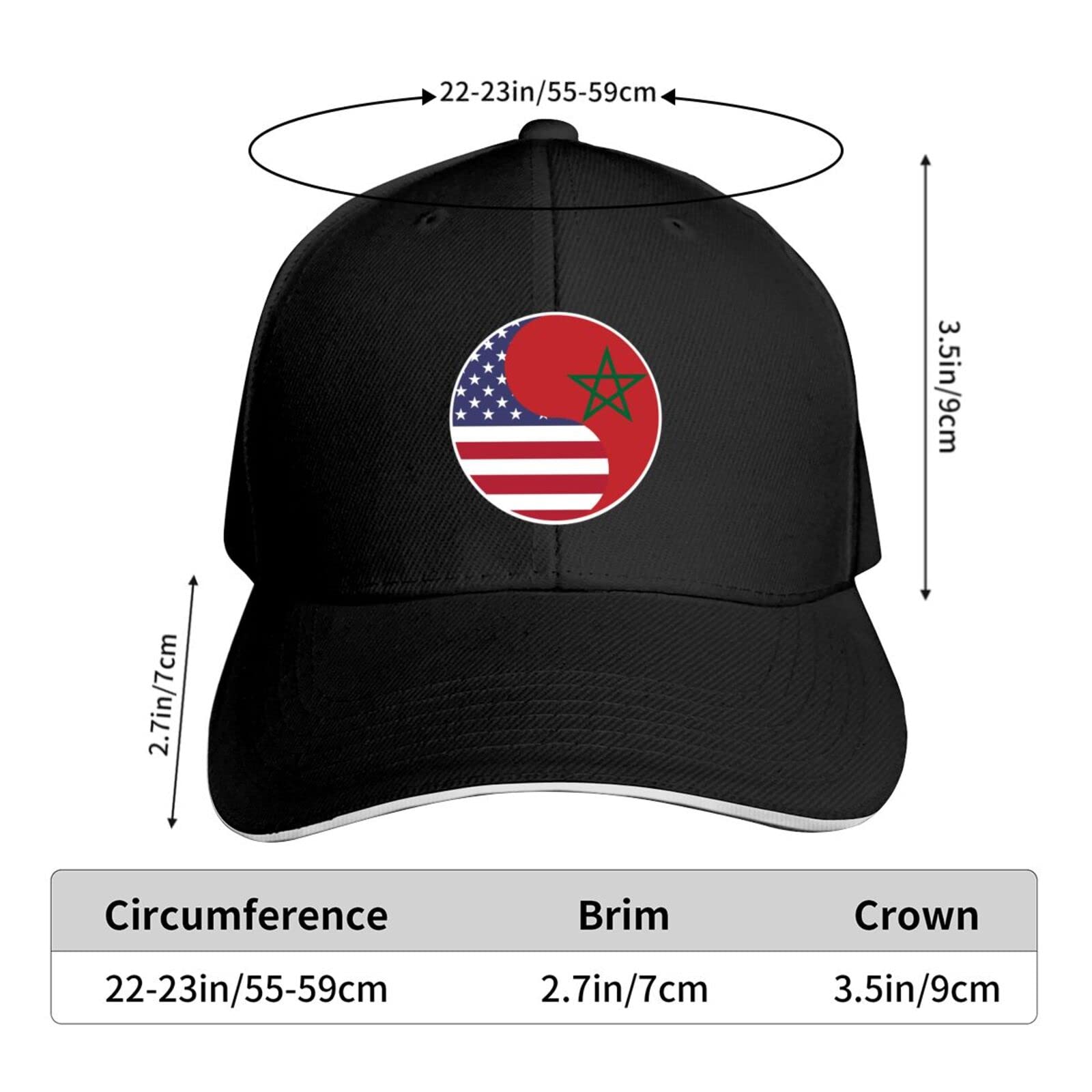 Yin Yang Flag Combination of America and Morocco Baseball Cap Men Women Casual Duck Tongue Hat Casquette Caps Black