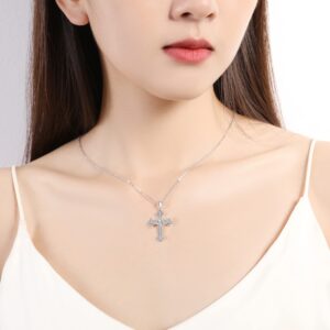 CHIRENMA 925 Sterling Silver Moissanite Cross Pendant Necklace for Women, Silver Women's Cross Necklace, 18"+2" extender chain (cross)