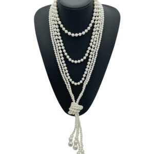 Gionforsy Flapper Pearl Necklace 1920s Long Faux Pearl Necklace Imitation Pearl Necklace for Gatsby Costume Wedding Party