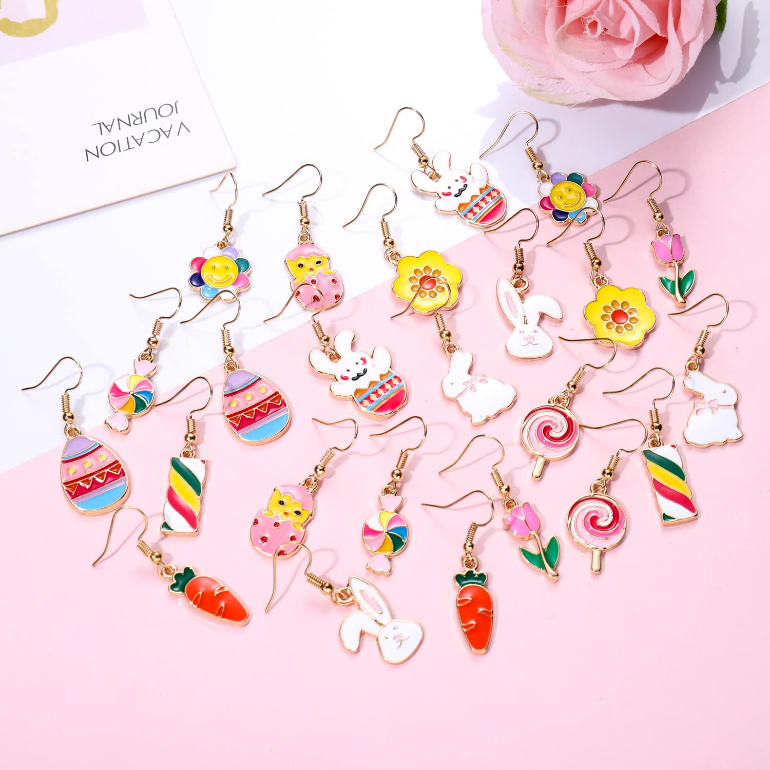 12 Pairs Easter Earrings for Women Enamel Bunny Drop Earrings Cute Rabbit Dangle Earrings Colorful Egg Earring Set Easter Theme Jewelry (12PCS Easter Set)