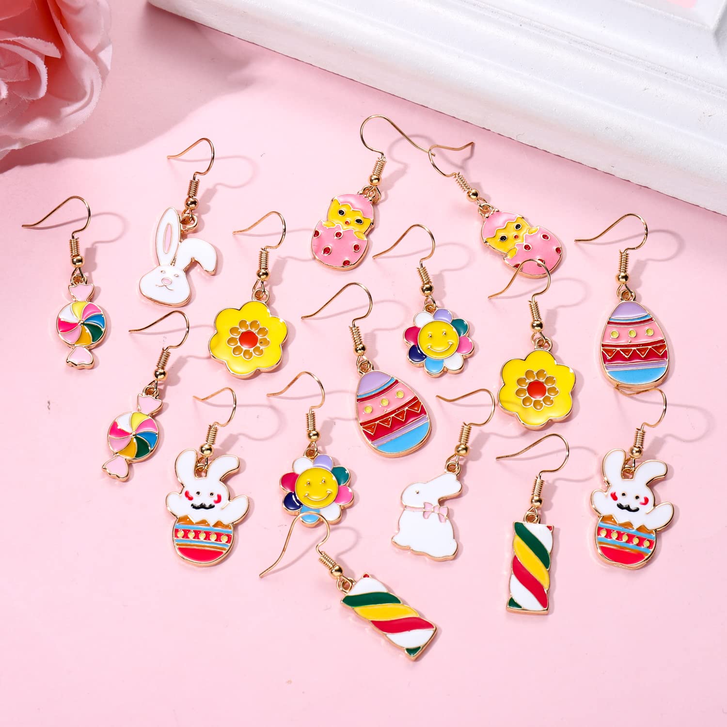 12 Pairs Easter Earrings for Women Enamel Bunny Drop Earrings Cute Rabbit Dangle Earrings Colorful Egg Earring Set Easter Theme Jewelry (12PCS Easter Set)