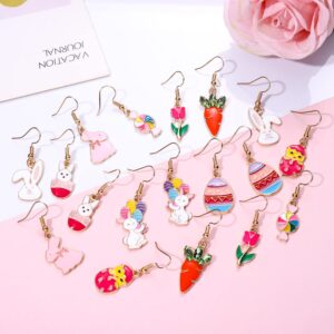 9 Pairs Easter Earrings for Women Enamel Bunny Drop Earrings Cute Rabbit Dangle Earrings Colorful Egg Earring Set Easter Theme Jewelry (9PCS Easter Set)