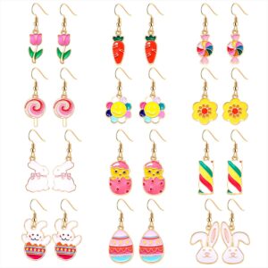 12 Pairs Easter Earrings for Women Enamel Bunny Drop Earrings Cute Rabbit Dangle Earrings Colorful Egg Earring Set Easter Theme Jewelry (12PCS Easter Set)