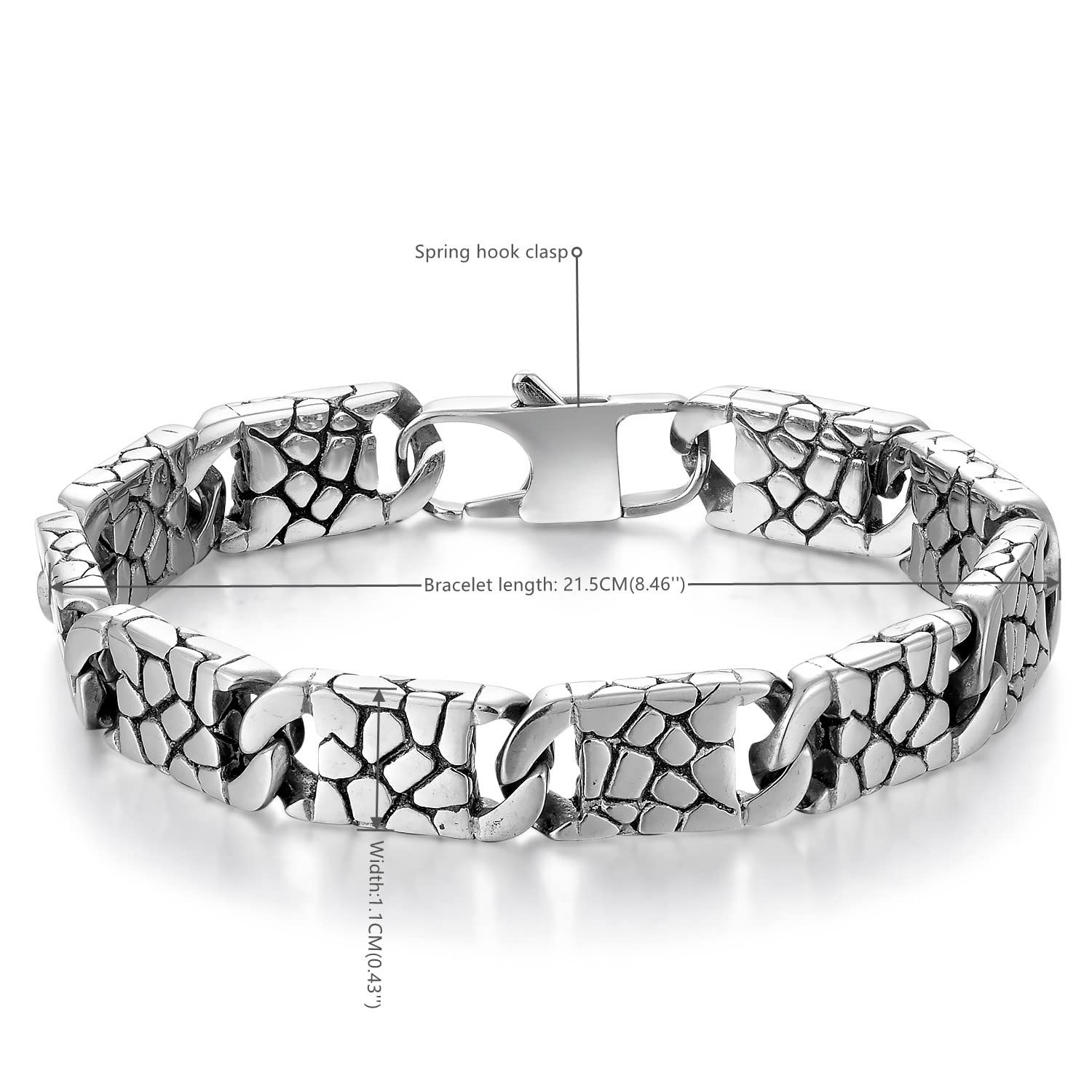 BIYONGDE Stainless Steel Leopard Print Pattern Link Chain Bangle Bracelet, Mens Womens, Punk Rock Timeless Style